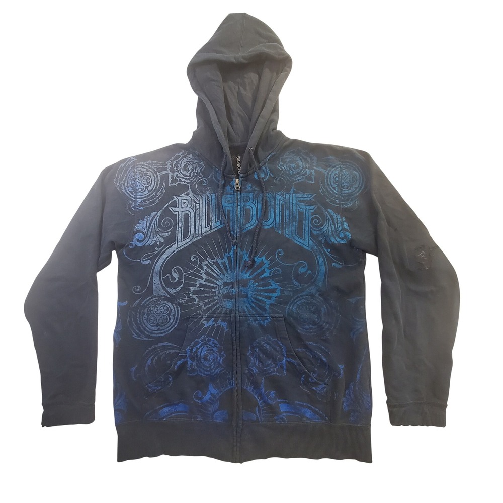 Vintage Billabong Hoodie Men M Black Full Zip Surf Skate Streetwear Y2K Fade Vtg